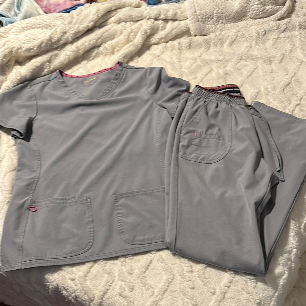 Heartsoul Gray Scrub Set with Pink Accents